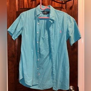 Men’s Ralph Lauren Custom Fit Short Sleeve Button Down Shirt Size S Color Teal